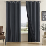 2PCS Blackout Curtains with Black Liner for Bedroom Living Room Black