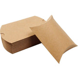 50 PCS Kraft Paper Pillow Gift Boxes with Ribbons for Weddings and Parties Brown
