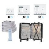 Electric Vacuum Storage Bags Set with Compact Rechargeable Pump Space-Saving Organizer for Clothes Bedding Travel - 9Pcs Set