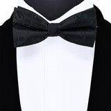 4 Piece Pre Tied Bow Tie Pocket Square and Cufflink Set Jacquard Black