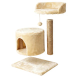 Cat Tree Tower Small with Enclosed Condo Scratching Post Hanging Toy Beige