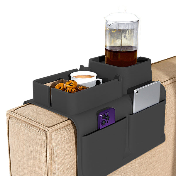 Couch Cup Holder Tray Sofa Armrest Tray with Drink Holder Side Pockets Black