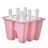 6-Cavity Ice Cream Popsicle Molds Ice Lolly Mold with Sticks Pink
