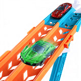 Foldable 3-Layer Car Race Track Toy Set with Carrier Truck and 6 Toy Cars Orange