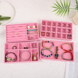 4pcs Stackable Jewelry Organizer Boxes Set for Earrings Rings Necklaces Bracelets Pink