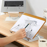 Book Stand with 360 Degrees Rotating Base for Reading Adjustable Book Holder with Elastic Clips Wood Color