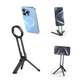MagSafe Compatible Magnetized Phone Stand – Spring Clip with Foldable Mini Tripod