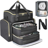 Double-Layer Portable Nail Polish Organizer Bag with Removable Pouches for Travel Black