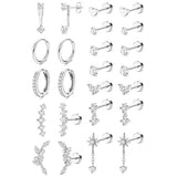 12 Pairs Studs and Hoops Set Earrings Fashion Cartilage Stackable Jewelry for Women Silver