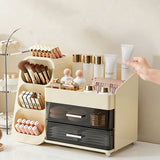 Large Capacity Makeup Organizer Countertop with Makeup Brush Holder for Bathroom Countertop Beige