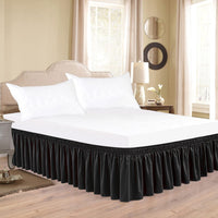 Wrap Around Bed Skirts Dust Ruffles Bed Skirt with Adjustable Elastic Belt Black