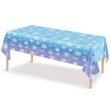 3Pcs Snowflake Tablecloth Blue & Purple Disposable Winter Table Cover for Xmas