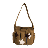 Y2K Canvas Messenger Bag Star Tote Bags Shoulder Travel Crossbody Bags for Women Brown