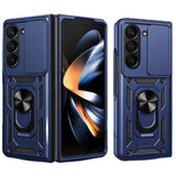 For Samsung Galaxy Z Fold Drop Protection Case Full-Body Shockproof Case with Rotating Ring Stand Blue