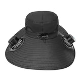 Solar Rechargeable Fan Hat with Dual Fans for Fishing Camping Outdoor Black