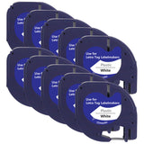 10PCS 12mm White on Black PET Label Tape Compatible with Dymo