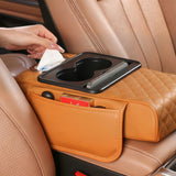 Car Armrest Cushion Organizer with Cup Holder Multi-Functional Center Console Pad Brown