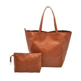 PU Leather Travel Tote Bag and Cosmetic Bag Set Large Handbag for Women Brown