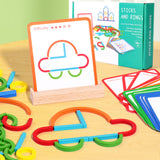 142Pcs Wooden Pattern Blocks Set with Sticks and Rings STEM Brain Teaser Toys