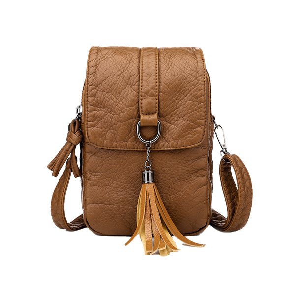 Women Mobile Phone Bag PU Leather Purse Wallet Shoulder Pouch Small Crossbody Bag Brown