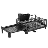 Extendable Dish Drying Rack with 270 Degree Rotating Drain Spout Telescopic Kitchen Dish Rack with Utensil Holder