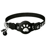 Adjustable Cat Collar with Holder Compatible with Apple AirTag Reflective Collar with Bell for Kittens Cats Black