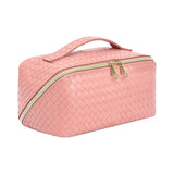 Makeup Bag Large Capacity Travel Cosmetic Bag Portable PU Leather Makeup Bag Organizer Pink