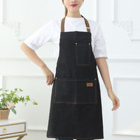 Adjustable Denim Apron with 3 Pockets Unisex Jean Apron for Work Kitchen Cooking Black