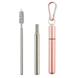2 PCS Collapsible Stainless Steel Travel Straws with Keychain Cases Rose Gold