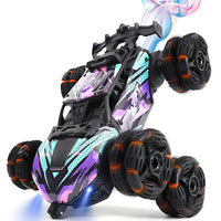 Dual Remote Control 6-Wheel Stunt Car Watch Gesture Controlled 2.4Ghz RC Spray Car Toy Purple