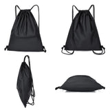 Water-resistant Drawstring Backpack Bag Portable Gym for Outdoor Travel Black