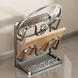Kitchen Pot Lid Storage Rack Carbon Steel Double-Layer Holder & Spoon Rest for Kitchen Counter Space Saving Grey