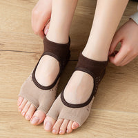 5 Pairs of Open Toe Socks Yoga Pilates Toeless Socks with Grips for Barre Ballet Dance