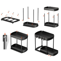 2Pcs Pull Out Storage Organizer Under Sink Shelf with 8 Hooks for Home Use
