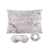 3Pcs Sleep Set Imitation Silk Pillowcase Eye Mask Scrunchie Gray
