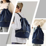 Water Resistant Drawstring Backpack Sports Gym Sackpack with Shoe Compartment Navy Blue