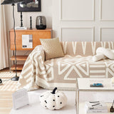 Boho Couch Cover Geometric Sofa Blanket Furniture Protector Beige