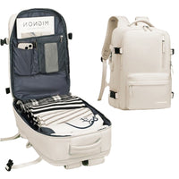 Expandable Travel Backpack Large Water-Resistant Carry on Backpack with Shoe Compartment Beige