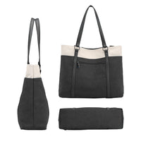Women Tote Bag for Work Travel Canvas Laptop Handbag Shoulder Bag Black