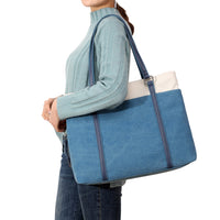 Women Tote Bag for Work Travel Canvas Laptop Handbag Shoulder Bag Blue