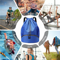 Water Resistant Drawstring Backpack Sports Gym Sackpack with Shoe Compartment Royal Blue