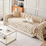Boho Couch Cover Geometric Sofa Blanket Furniture Protector Beige