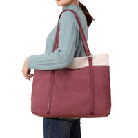 Women Tote Bag for Work Travel Canvas Laptop Handbag Shoulder Bag Red