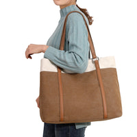 Women Tote Bag for Work Travel Canvas Laptop Handbag Shoulder Bag Brown