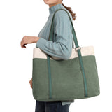 Women Tote Bag for Work Travel Canvas Laptop Handbag Shoulder Bag Green