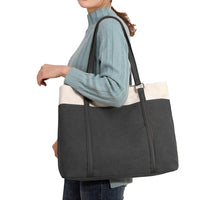Women Tote Bag for Work Travel Canvas Laptop Handbag Shoulder Bag Black
