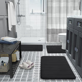 3 Pieces Set Water Absorption Bathroom Floor Mats Non-Slip Bath Mats Black
