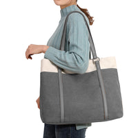 Women Tote Bag for Work Travel Canvas Laptop Handbag Shoulder Bag Gray