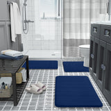 3 Pieces Set Water Absorption Bathroom Floor Mats Non-Slip Bath Mats Deep Blue