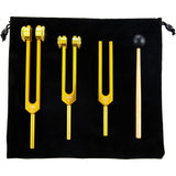3 Pcs Aluminum Tuning Fork Set 128Hz 256Hz 512Hz for Meditation Yoga Gold